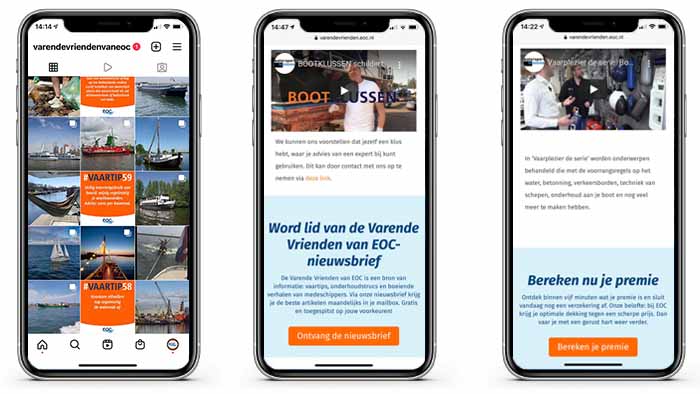 3 schermen mobiele ervaring van pagina op een website